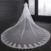 Two-Tier Wedding Veil UK Tulle Lace Edge Cathedral Veils Appliques TS91028