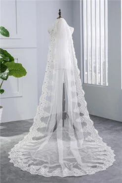 One-Tier Wedding Veil UK Tulle Lace Edge Chapel Veils Appliques TS91004