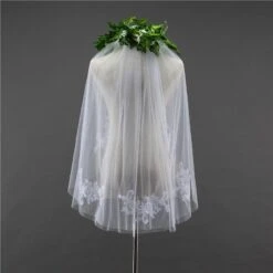 Two-Tier Wedding Veil UK Tulle Cut Edge Elbow Bridal Veils Appliques TS91031