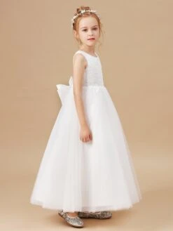 A-line Lace Flower Girl Dress With Bow-Knot