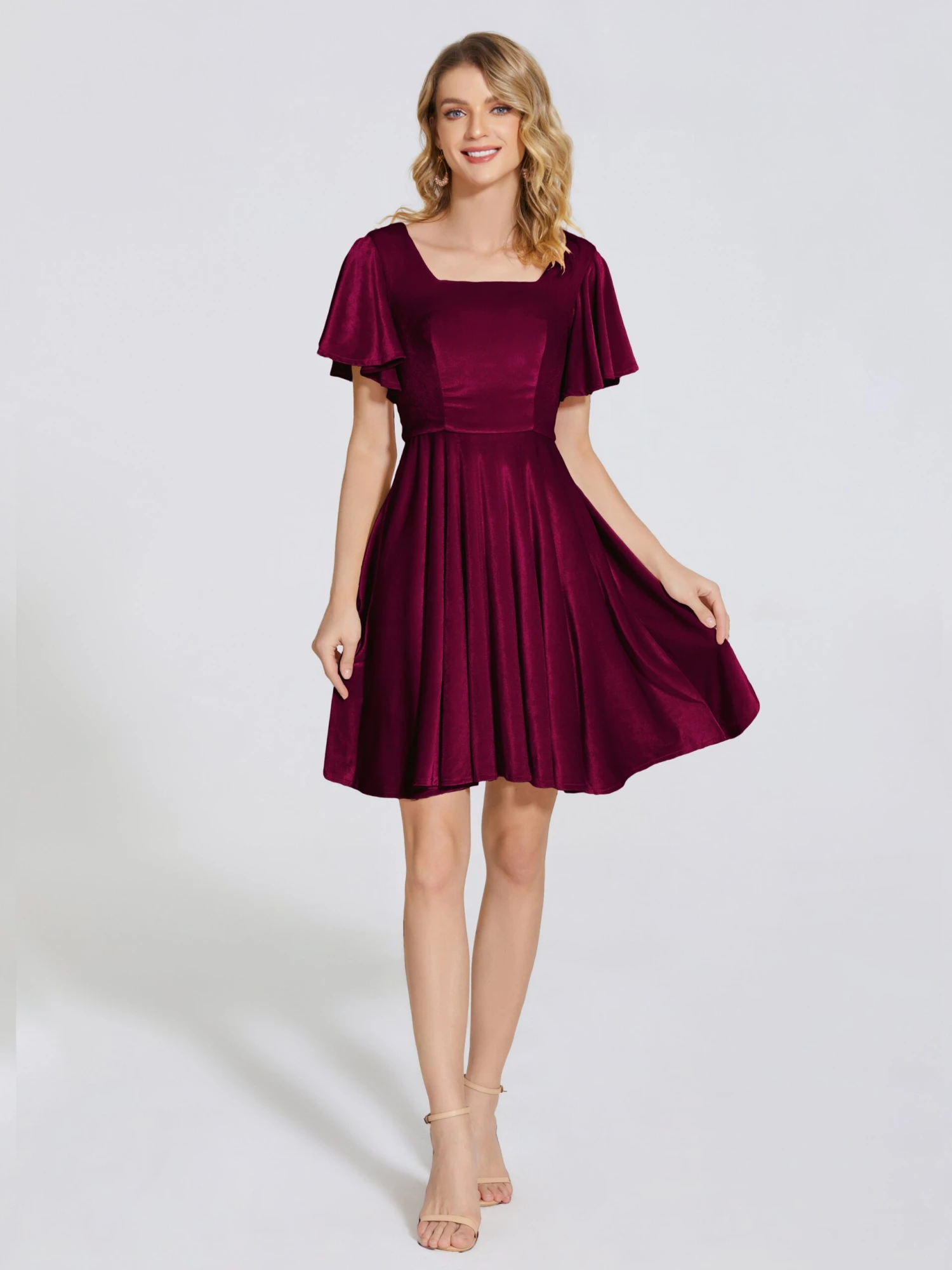 Adriana Fashion Cap Sleeves Velvet Bridesmaid Dresses - Image 8
