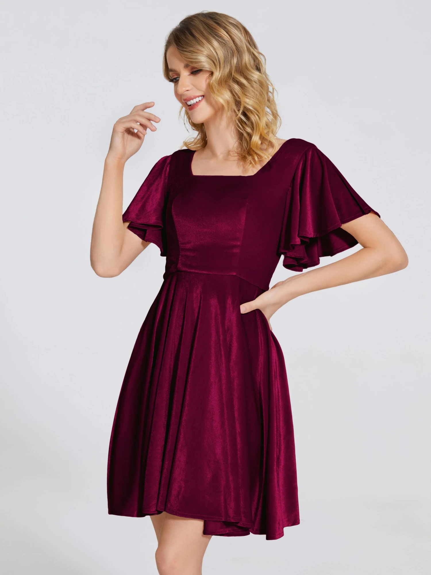 Adriana Fashion Cap Sleeves Velvet Bridesmaid Dresses - Image 11