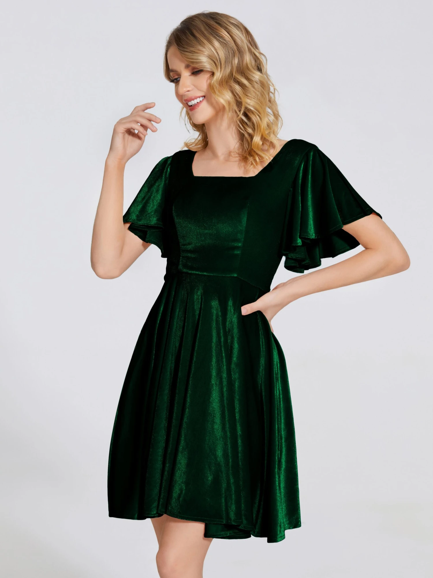 Adriana Fashion Cap Sleeves Velvet Bridesmaid Dresses - Image 19