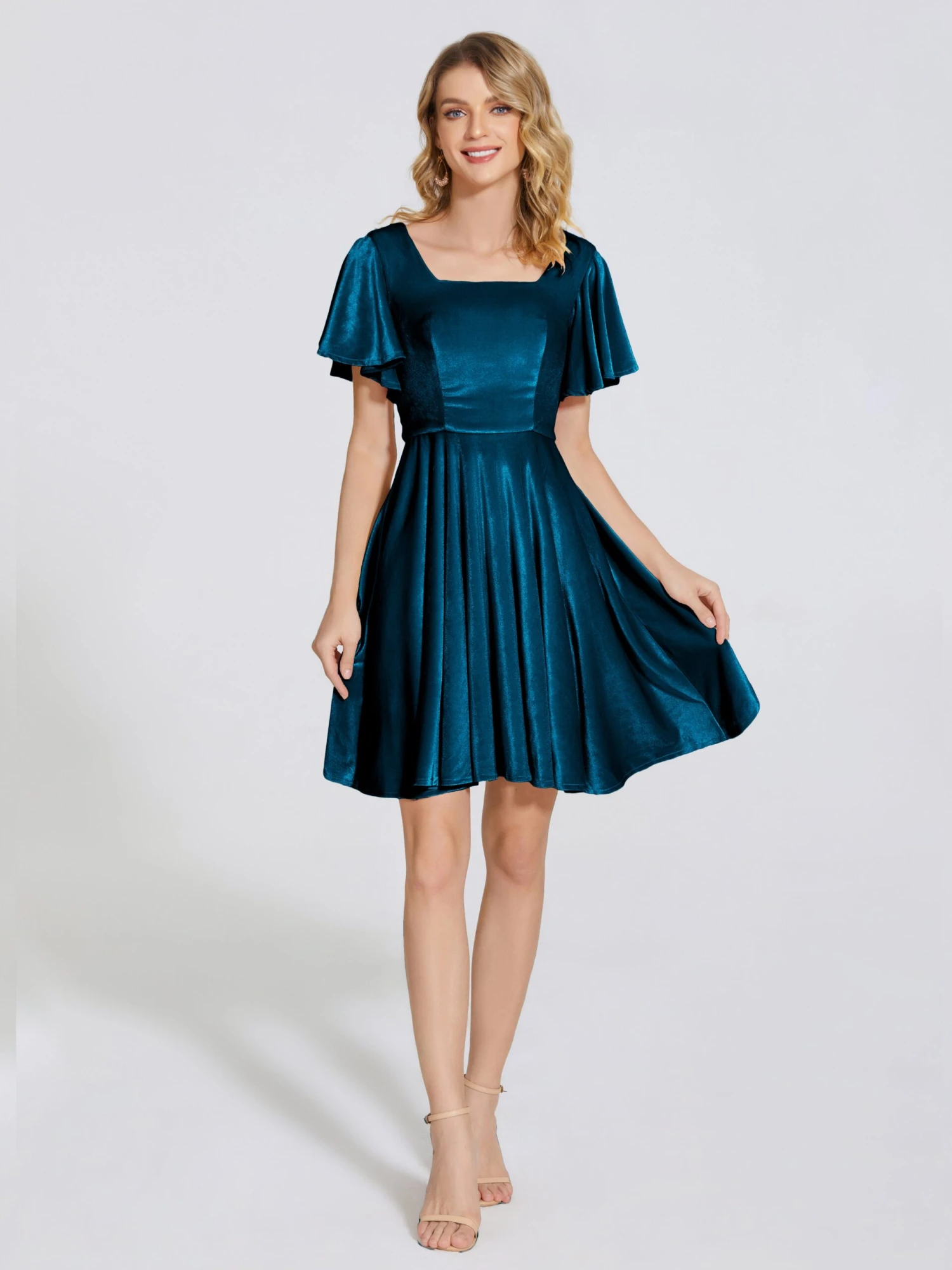 Adriana Fashion Cap Sleeves Velvet Bridesmaid Dresses - Image 3