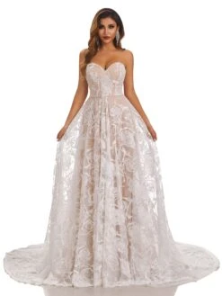 Alexandria Simple Sweetheart Sweep Train Lace Wedding Dresses