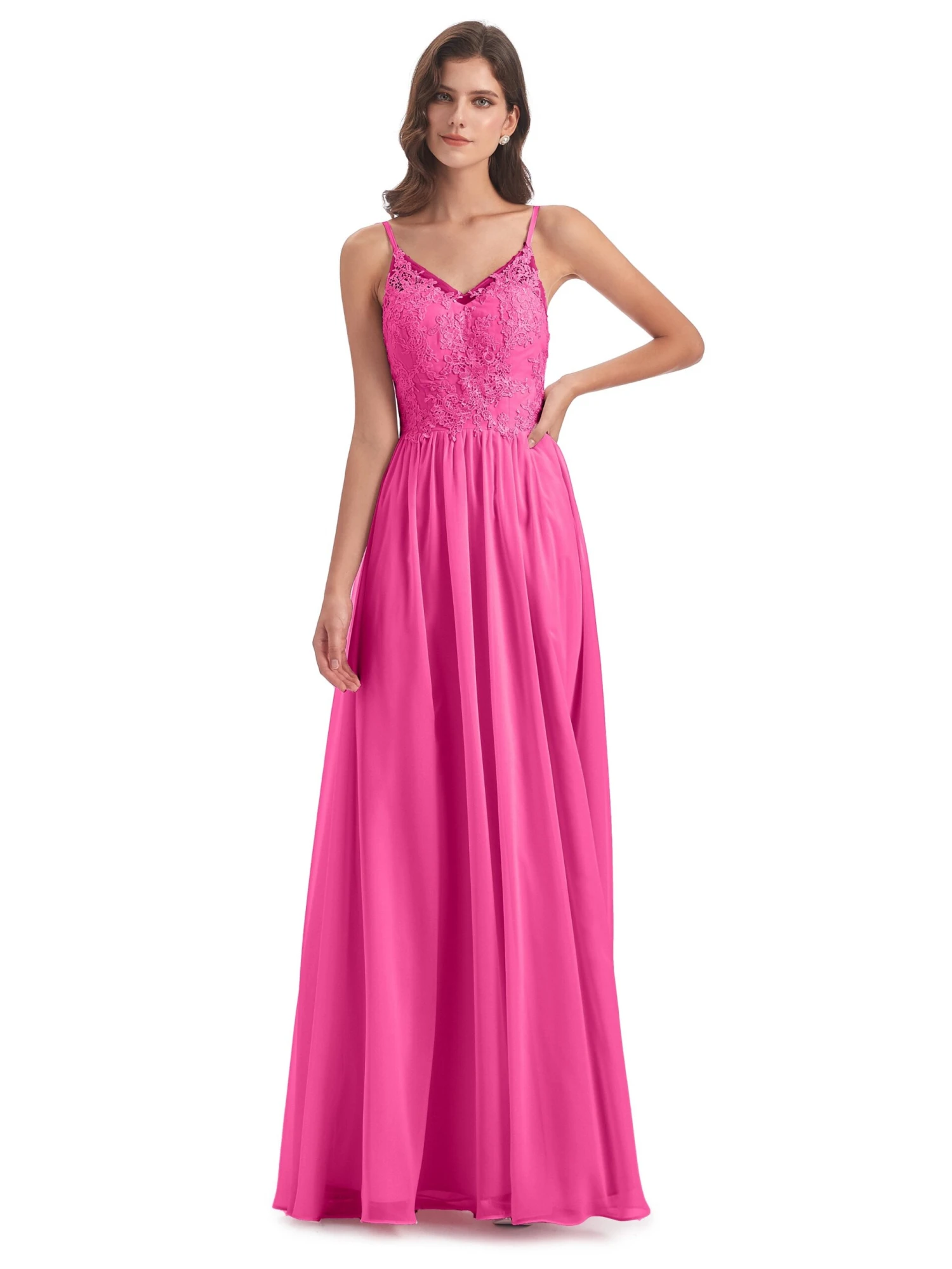 Amelia Pretty A-line Spaghetti Straps Long Bridesmaid Dresses - Image 4