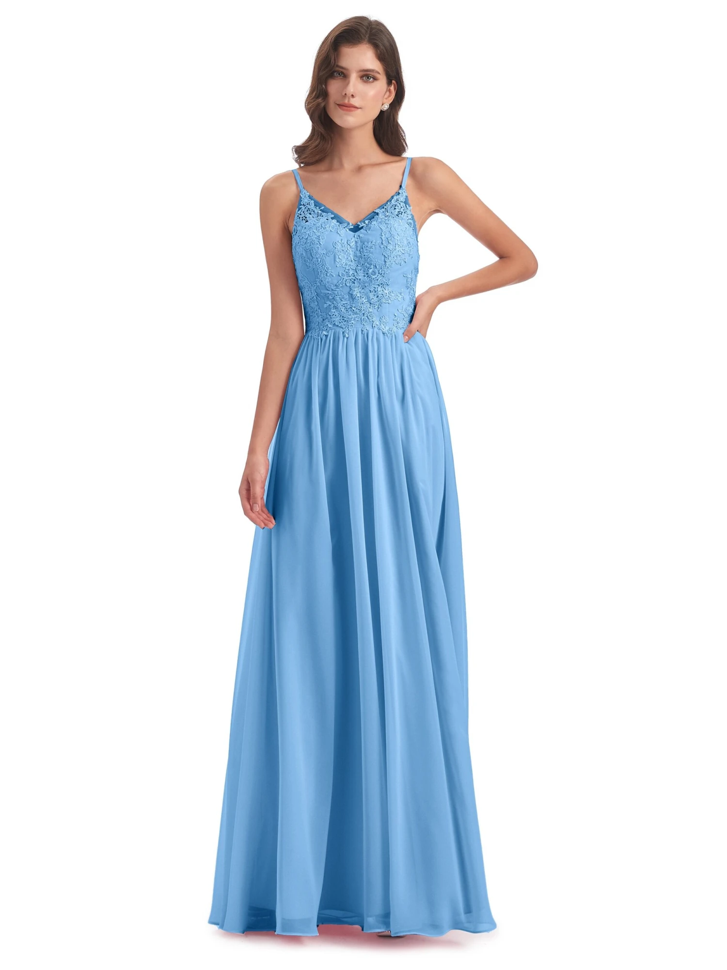 Amelia Pretty A-line Spaghetti Straps Long Bridesmaid Dresses - Image 9
