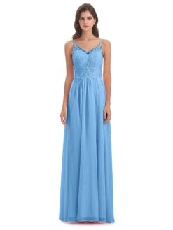 Amelia Pretty A-line Spaghetti Straps Long Bridesmaid Dresses