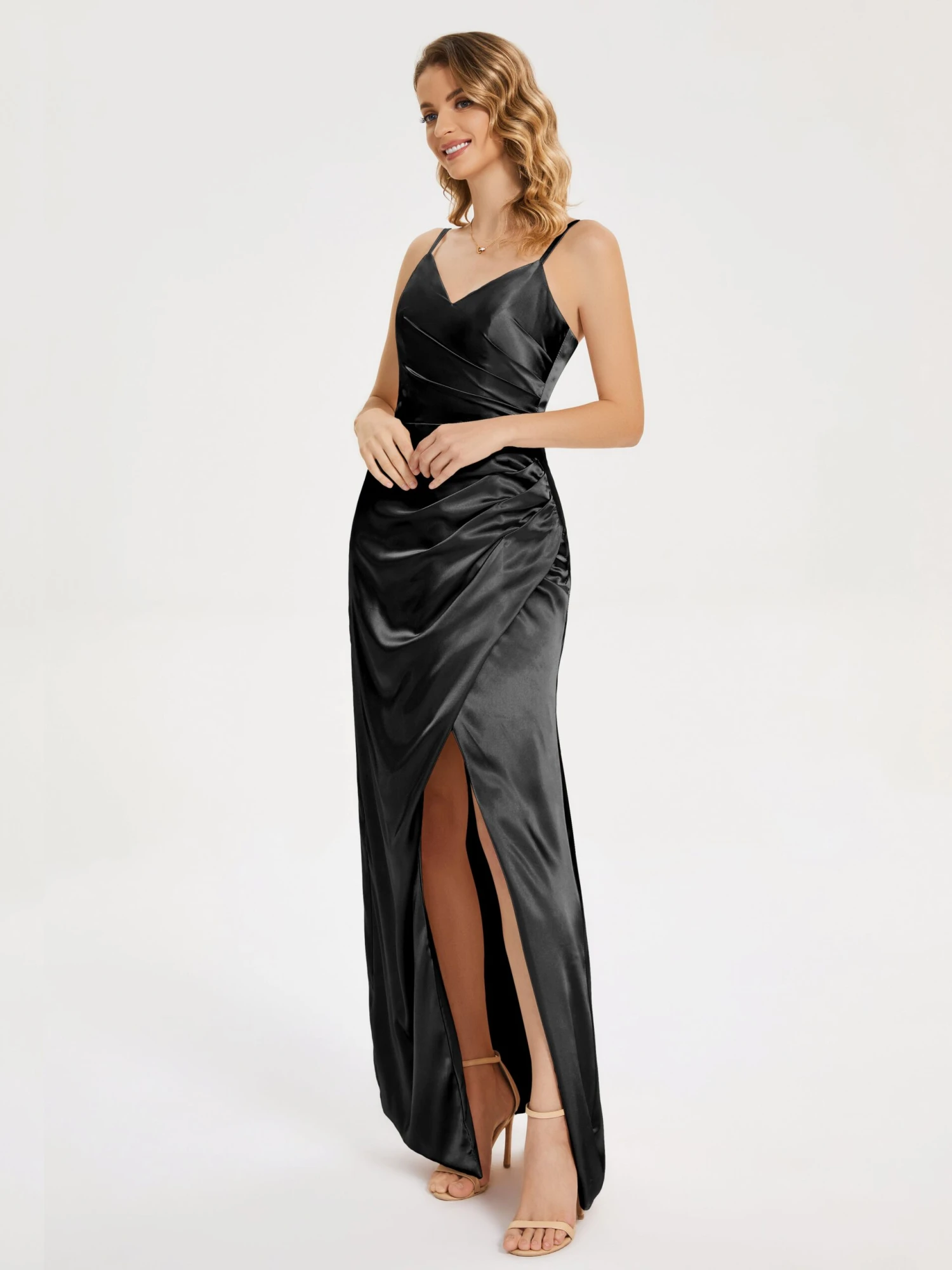 Aniyah Ruched Spaghetti Straps Soft Satin Dresses - Image 6