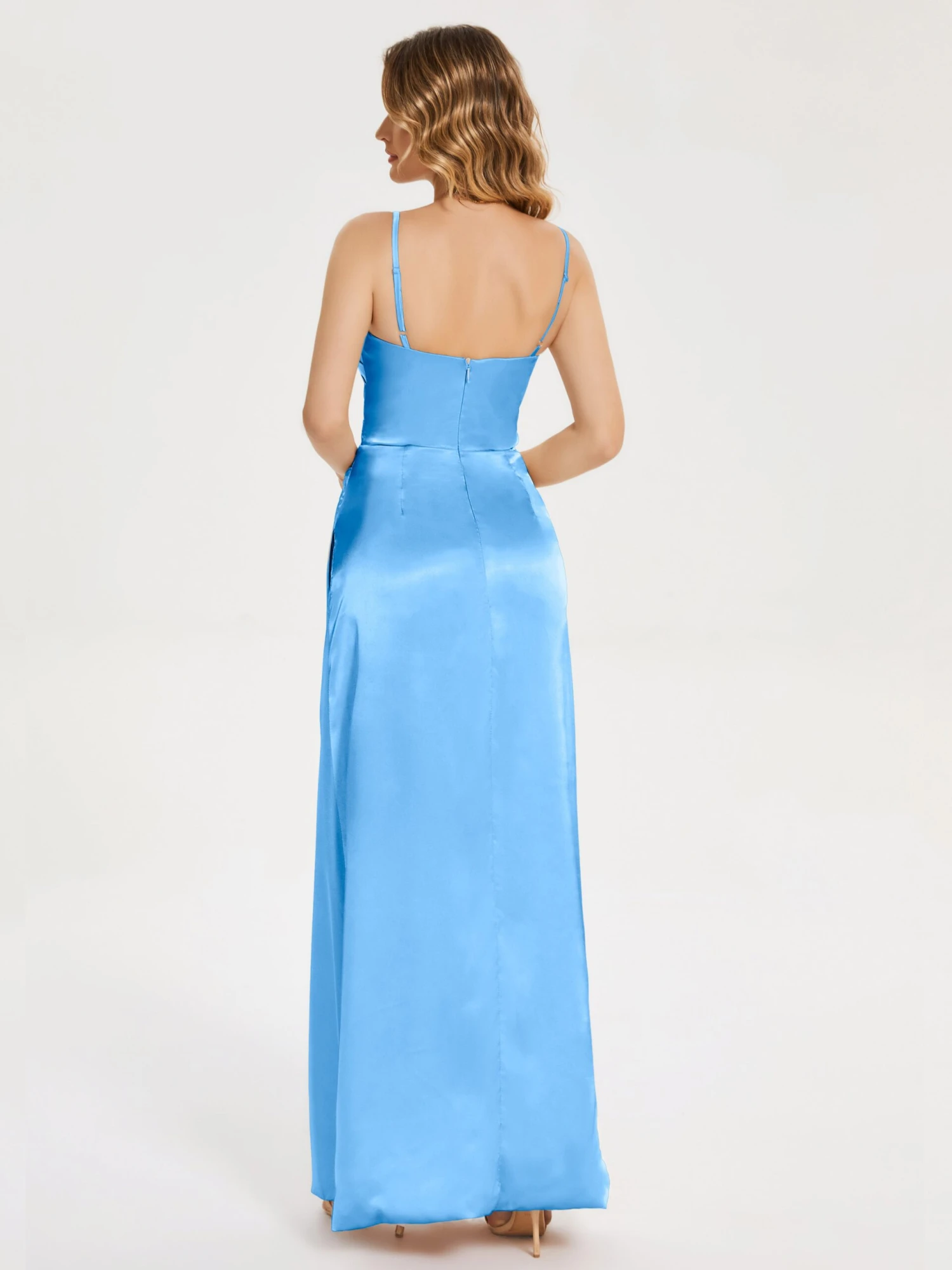 Aniyah Ruched Spaghetti Straps Soft Satin Dresses - Image 11