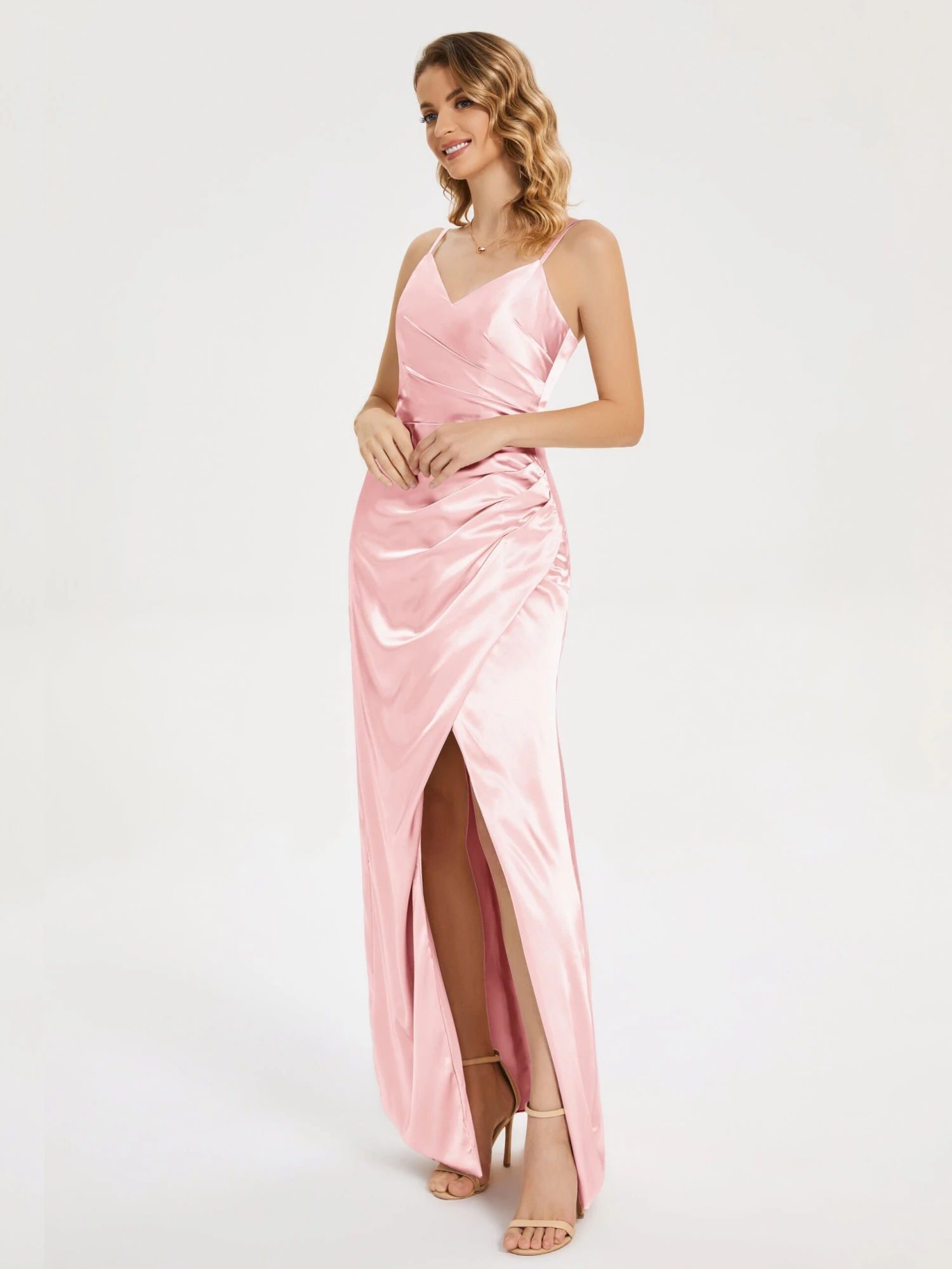 Aniyah Ruched Spaghetti Straps Soft Satin Dresses - Image 14