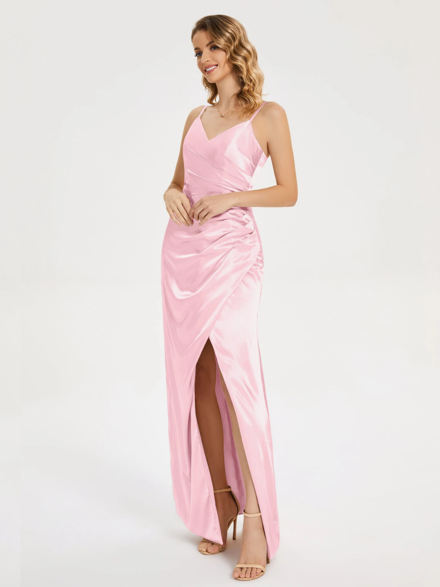 Aniyah Ruched Spaghetti Straps Soft Satin Dresses - Image 18