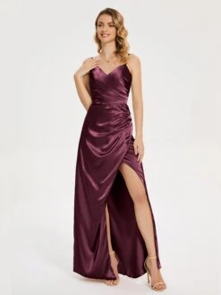 Spaghetti Straps Soft Satin Prom Dresses