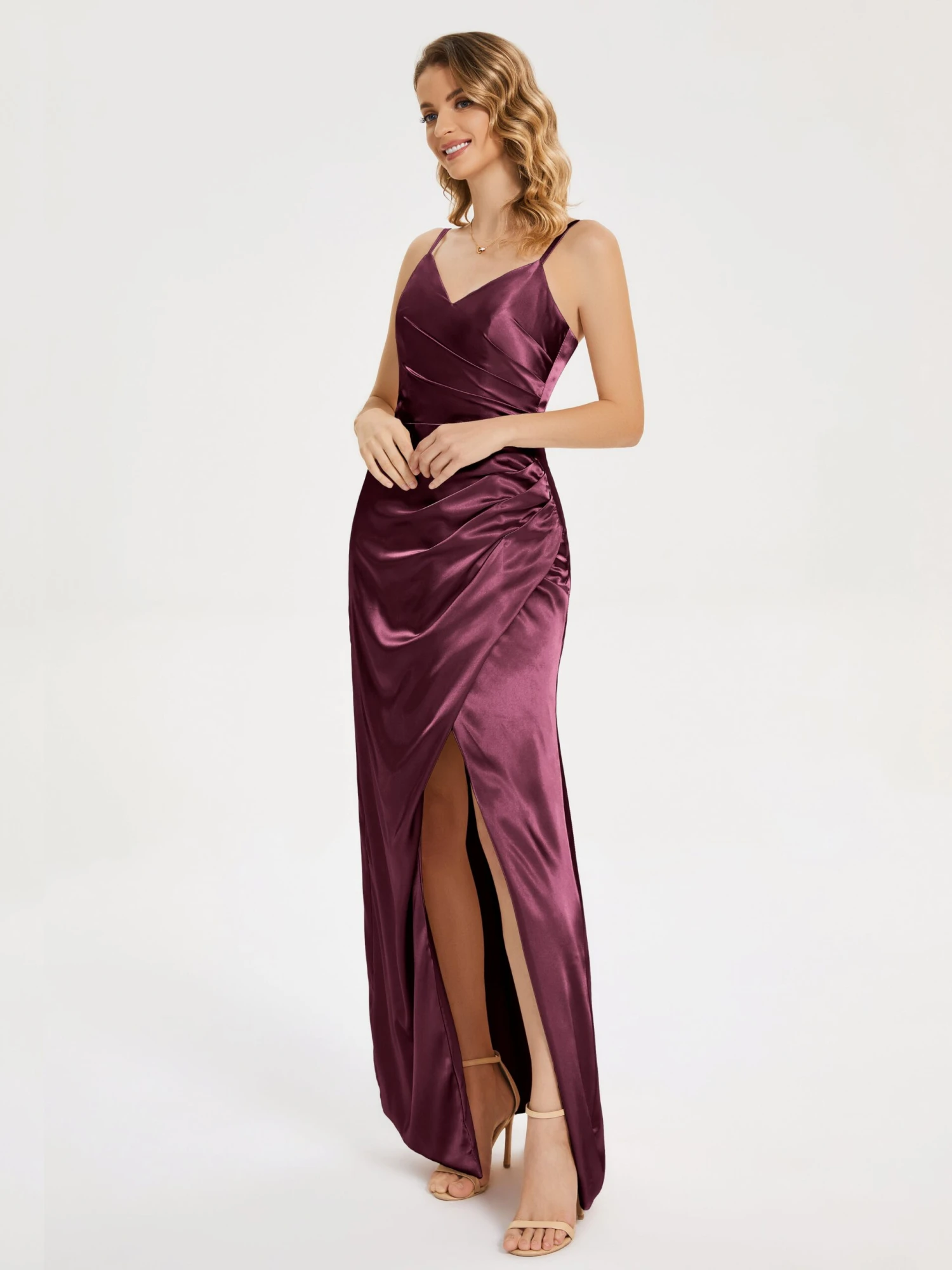 Aniyah Ruched Spaghetti Straps Soft Satin Dresses - Image 2