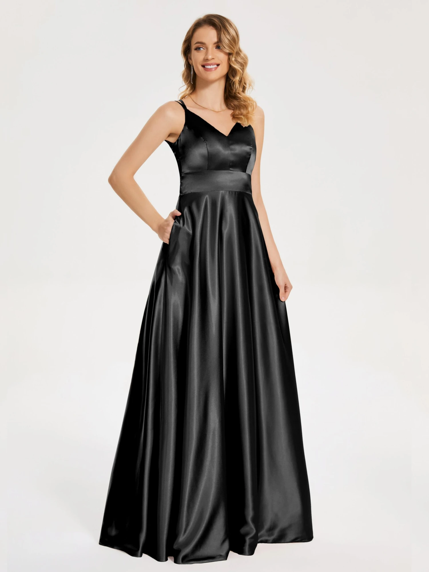 V Neck Soft Satin Dresses - Image 10