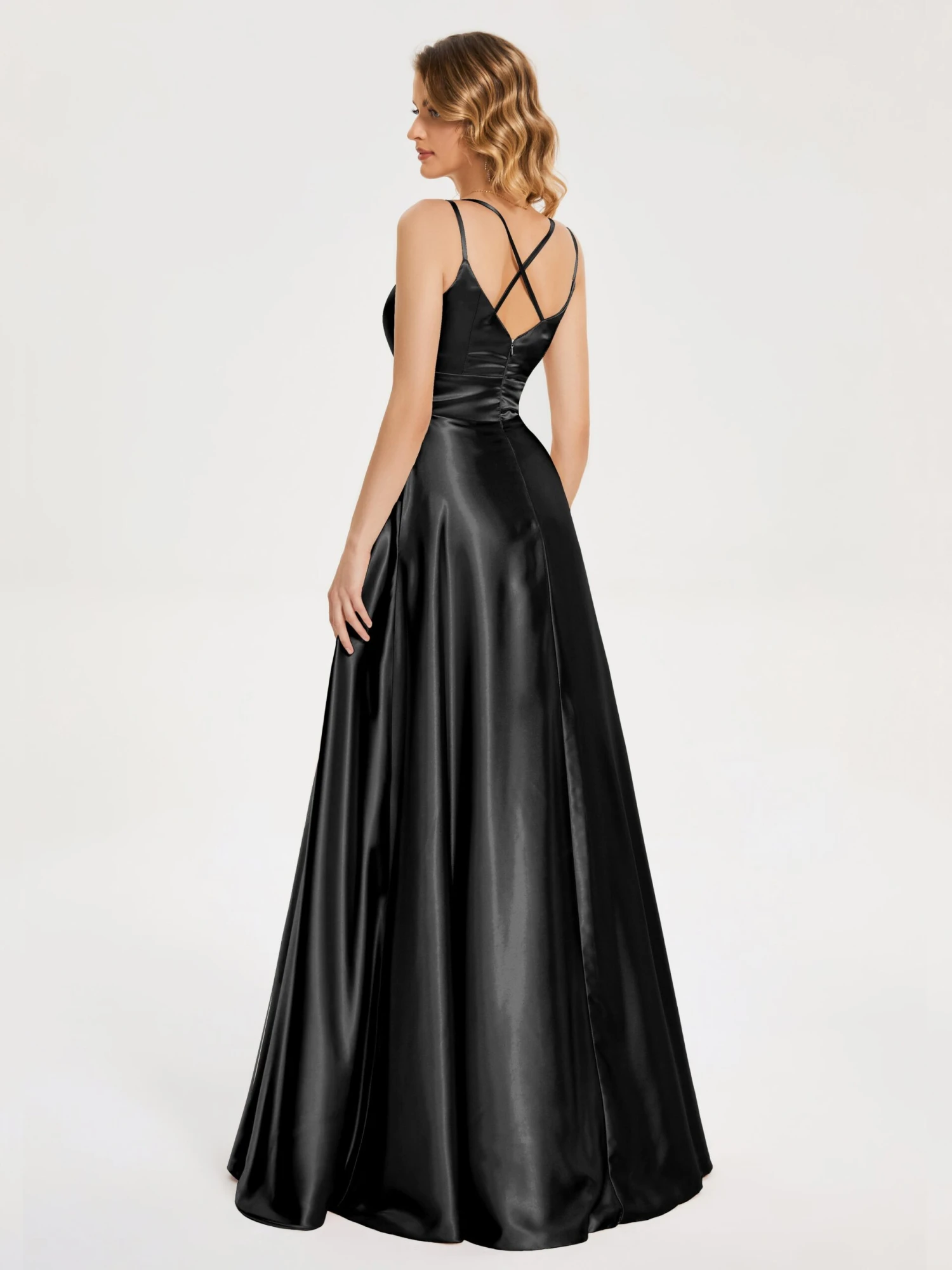V Neck Soft Satin Dresses - Image 11