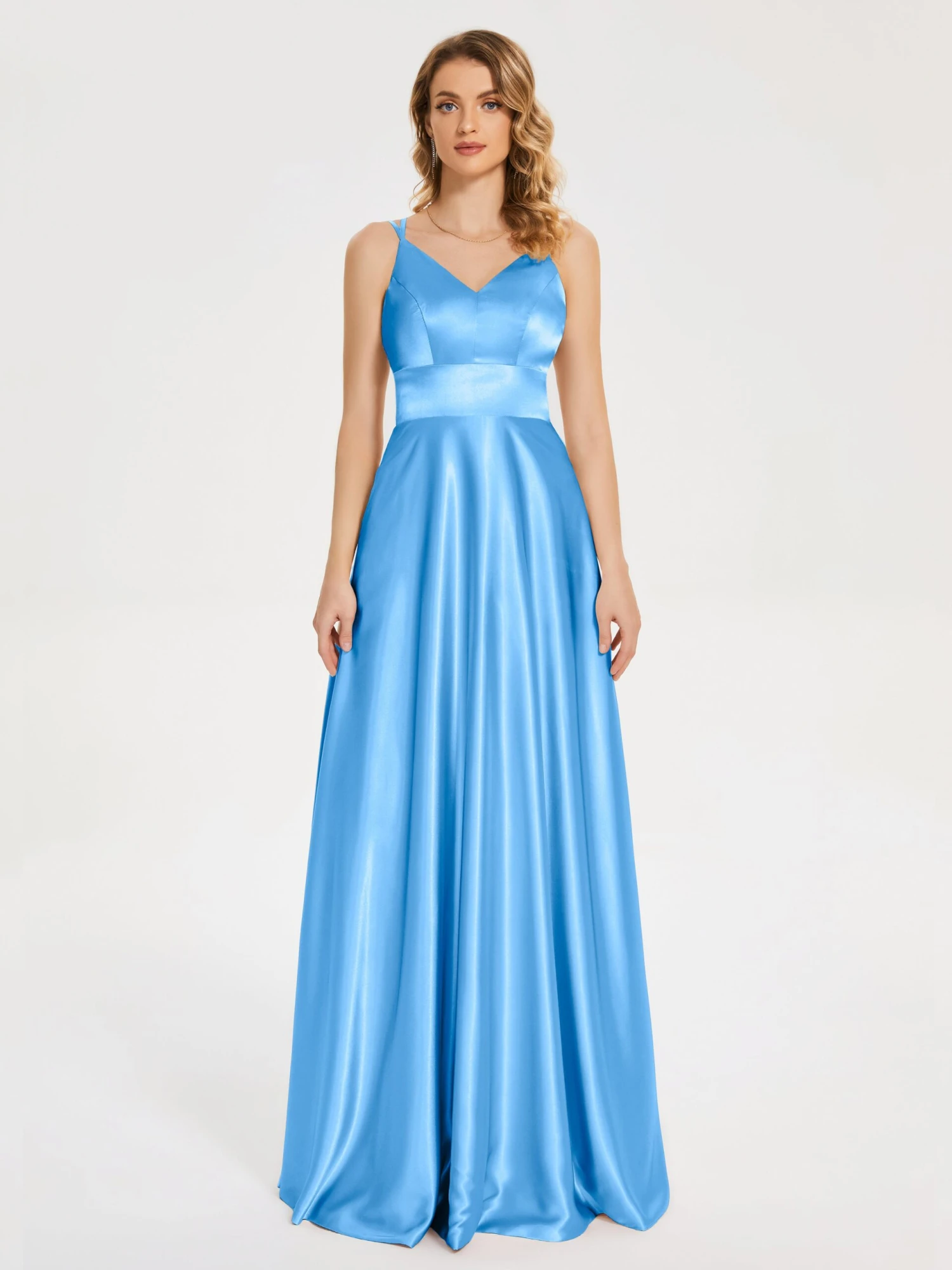 V Neck Soft Satin Dresses - Image 13