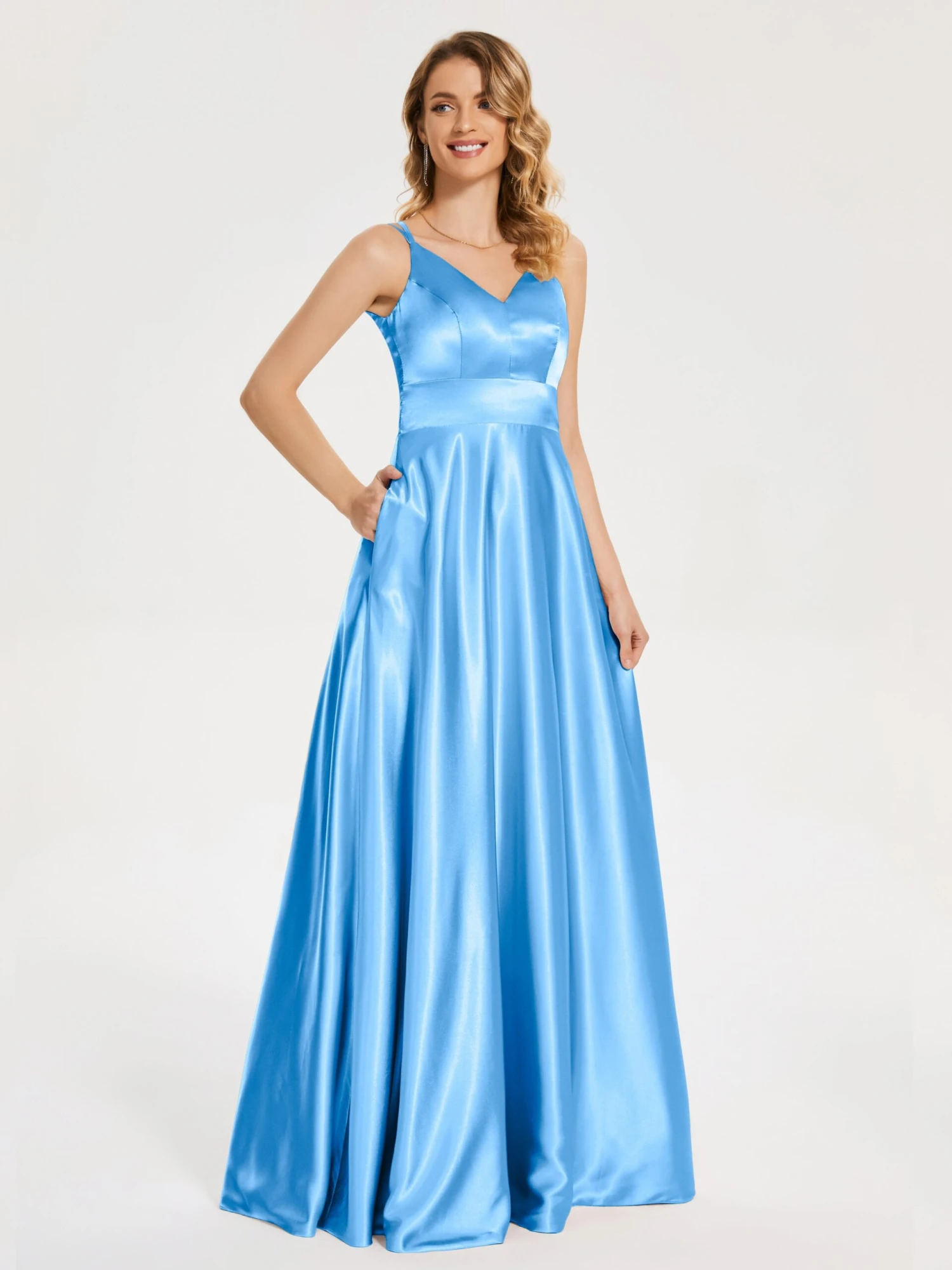 V Neck Soft Satin Dresses - Image 14
