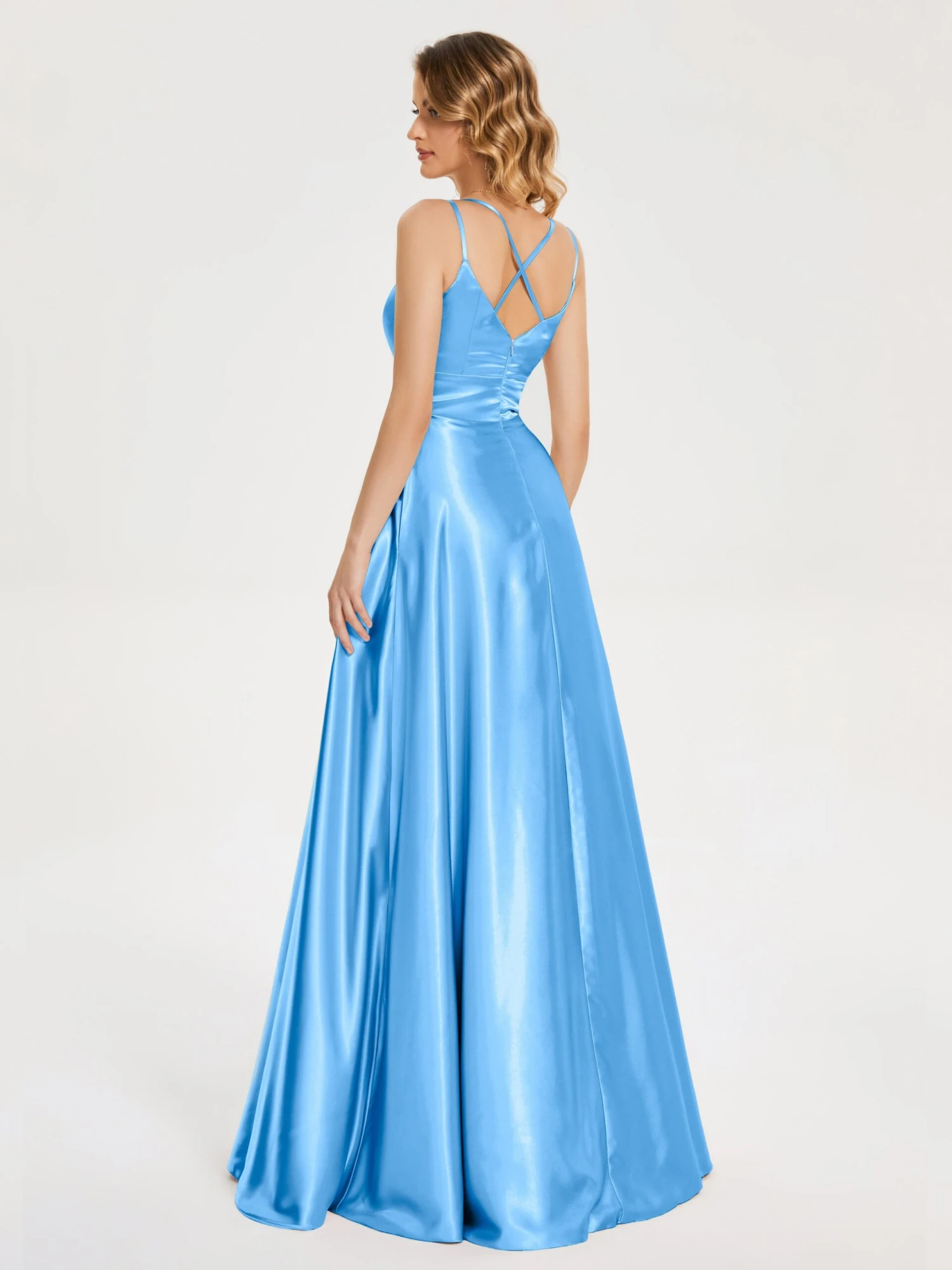 V Neck Soft Satin Dresses - Image 15