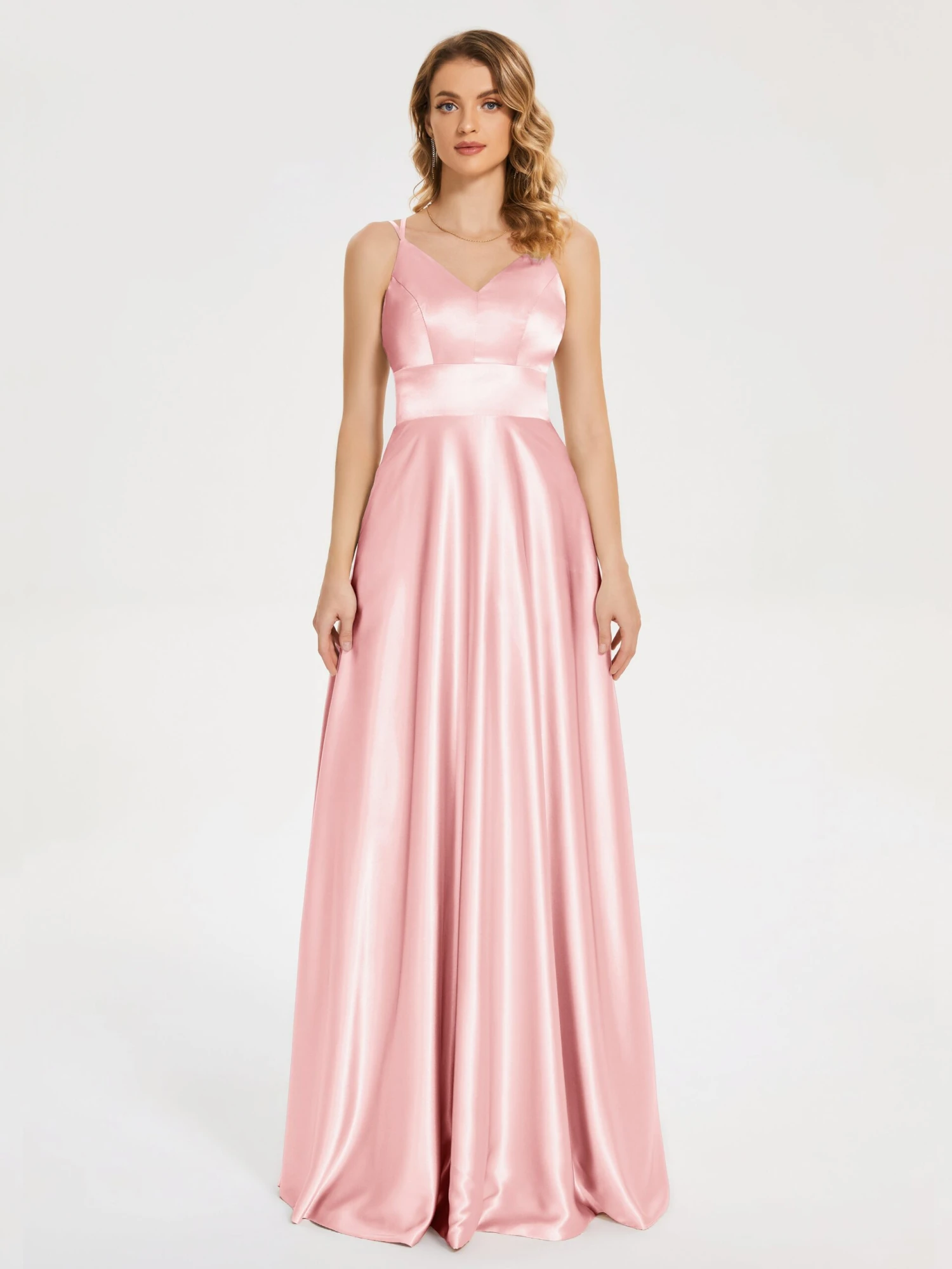 V Neck Soft Satin Dresses - Image 17