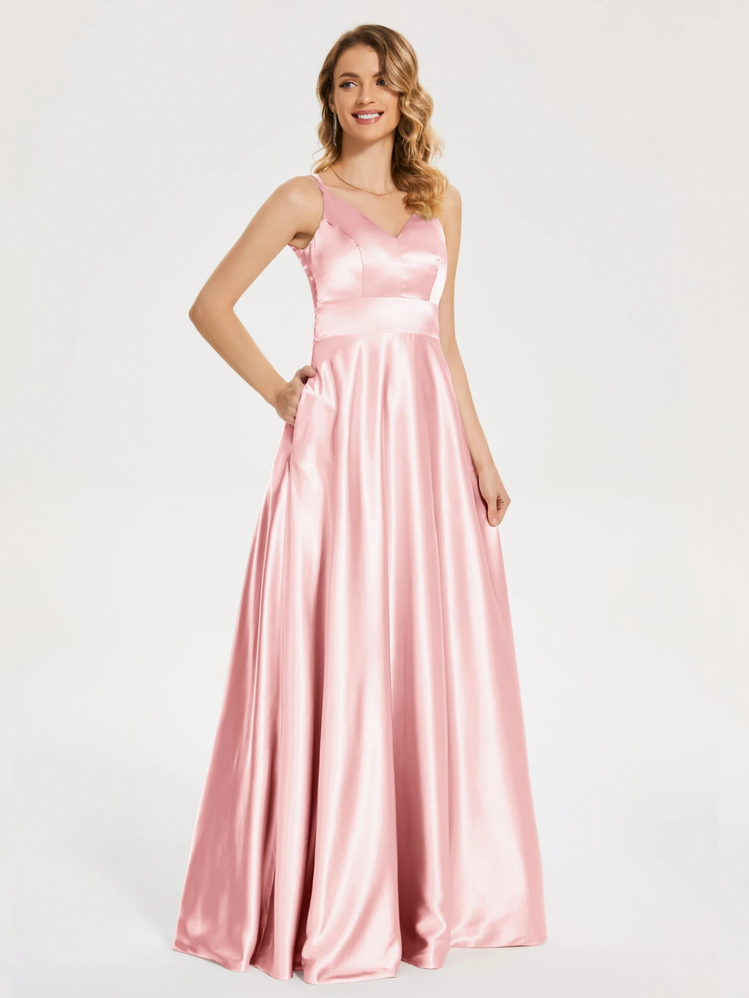 V Neck Soft Satin Dresses - Image 18