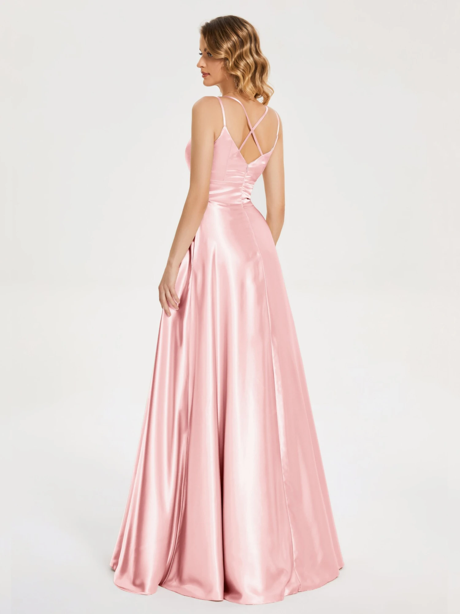 V Neck Soft Satin Dresses - Image 19
