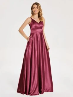 V Neck Soft Satin Dresses