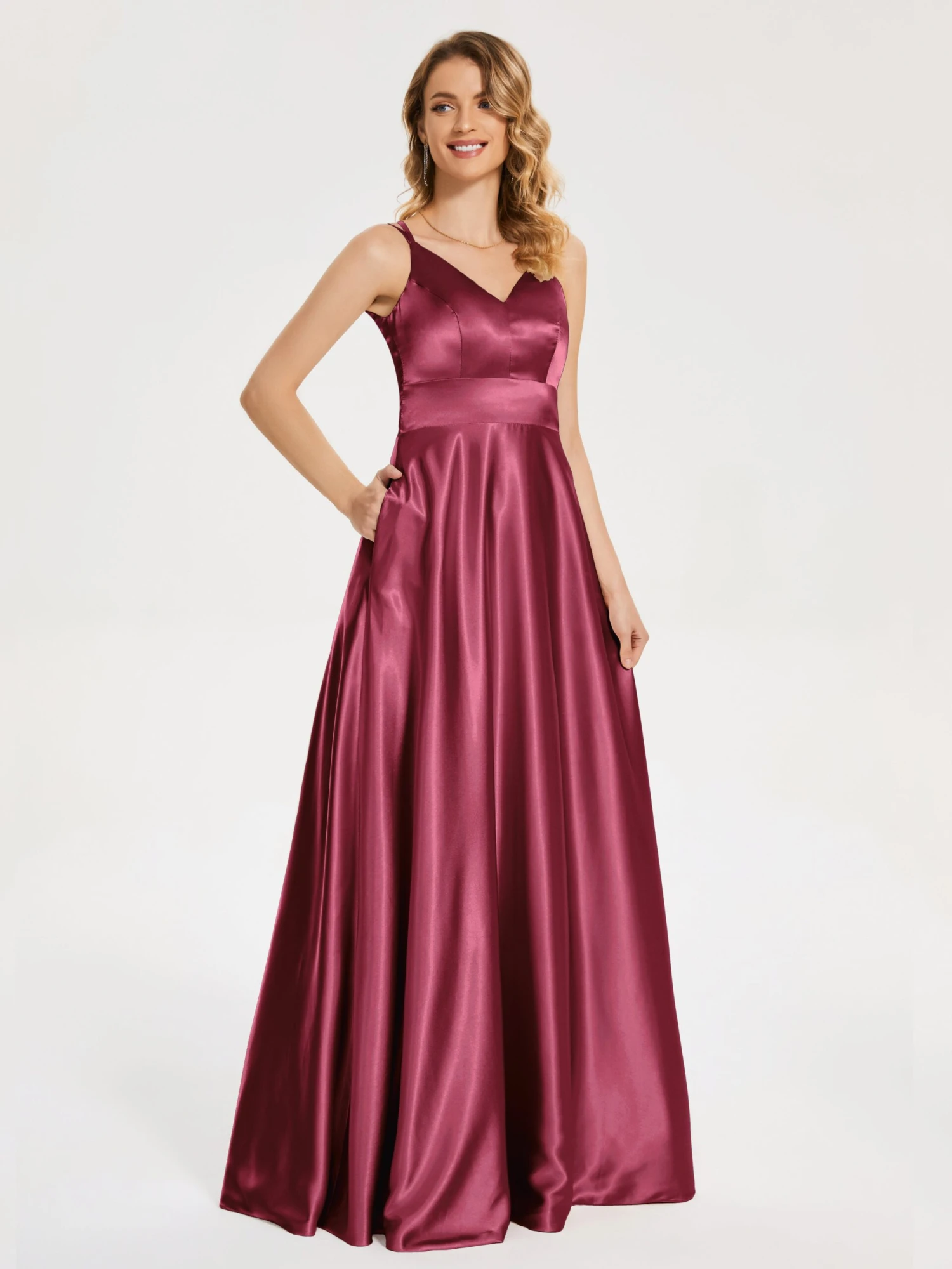 V Neck Soft Satin Dresses
