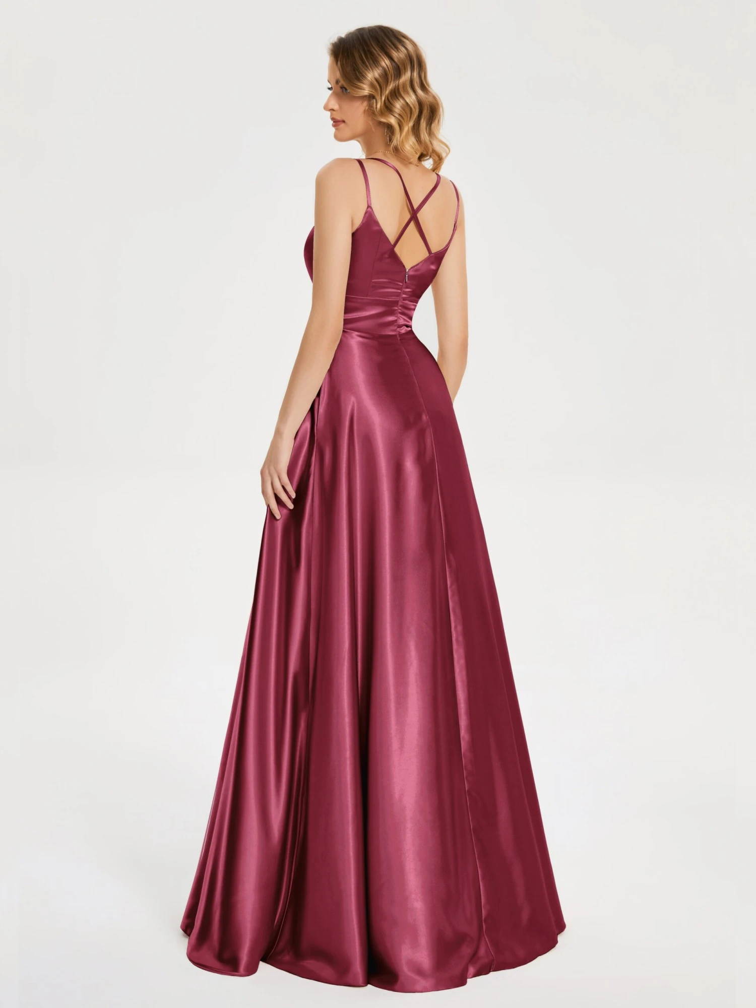 V Neck Soft Satin Dresses - Image 4