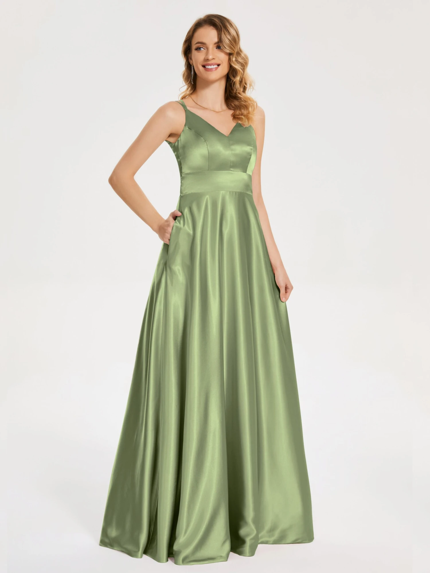 V Neck Soft Satin Dresses - Image 5