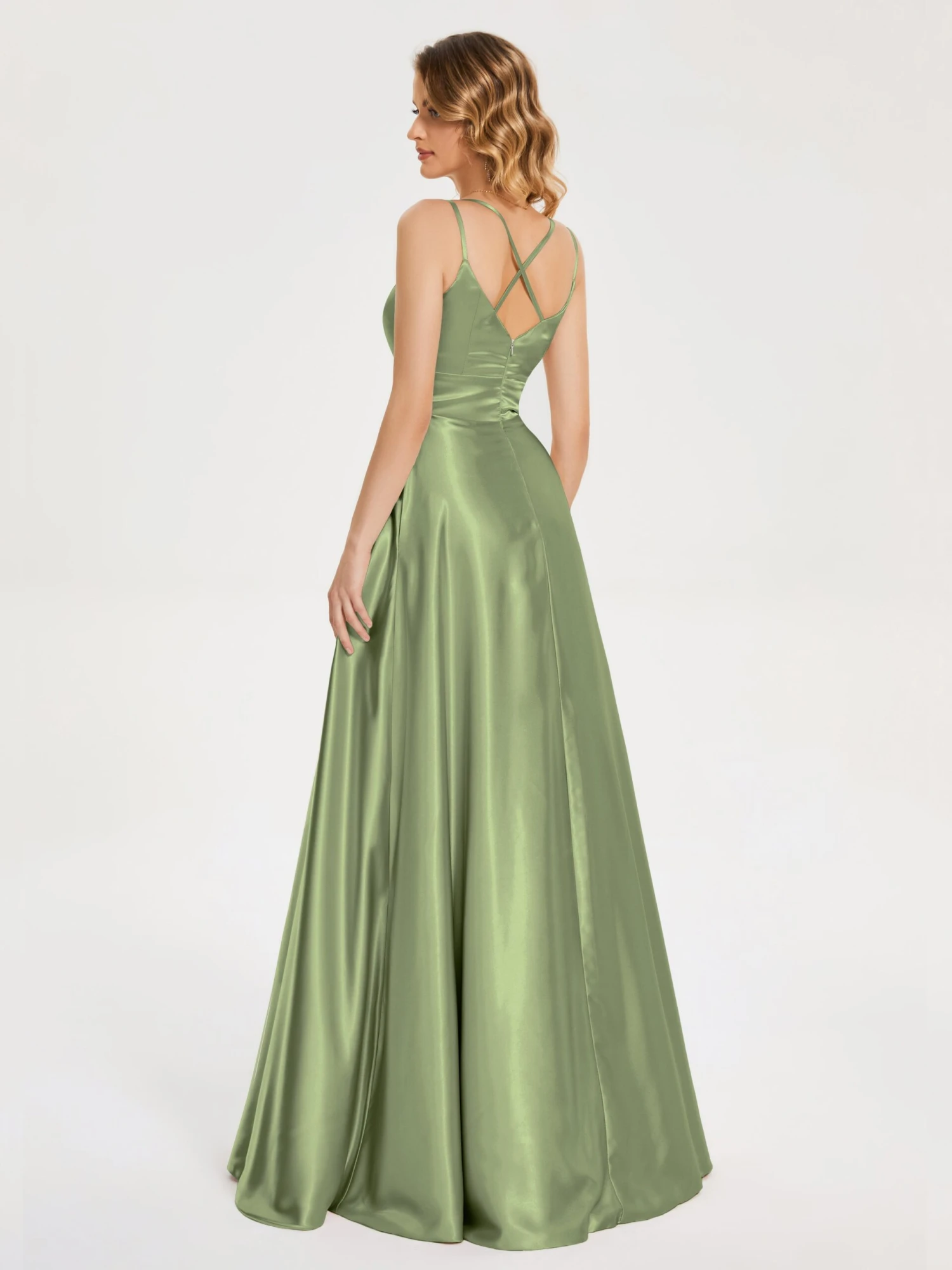 V Neck Soft Satin Dresses - Image 7