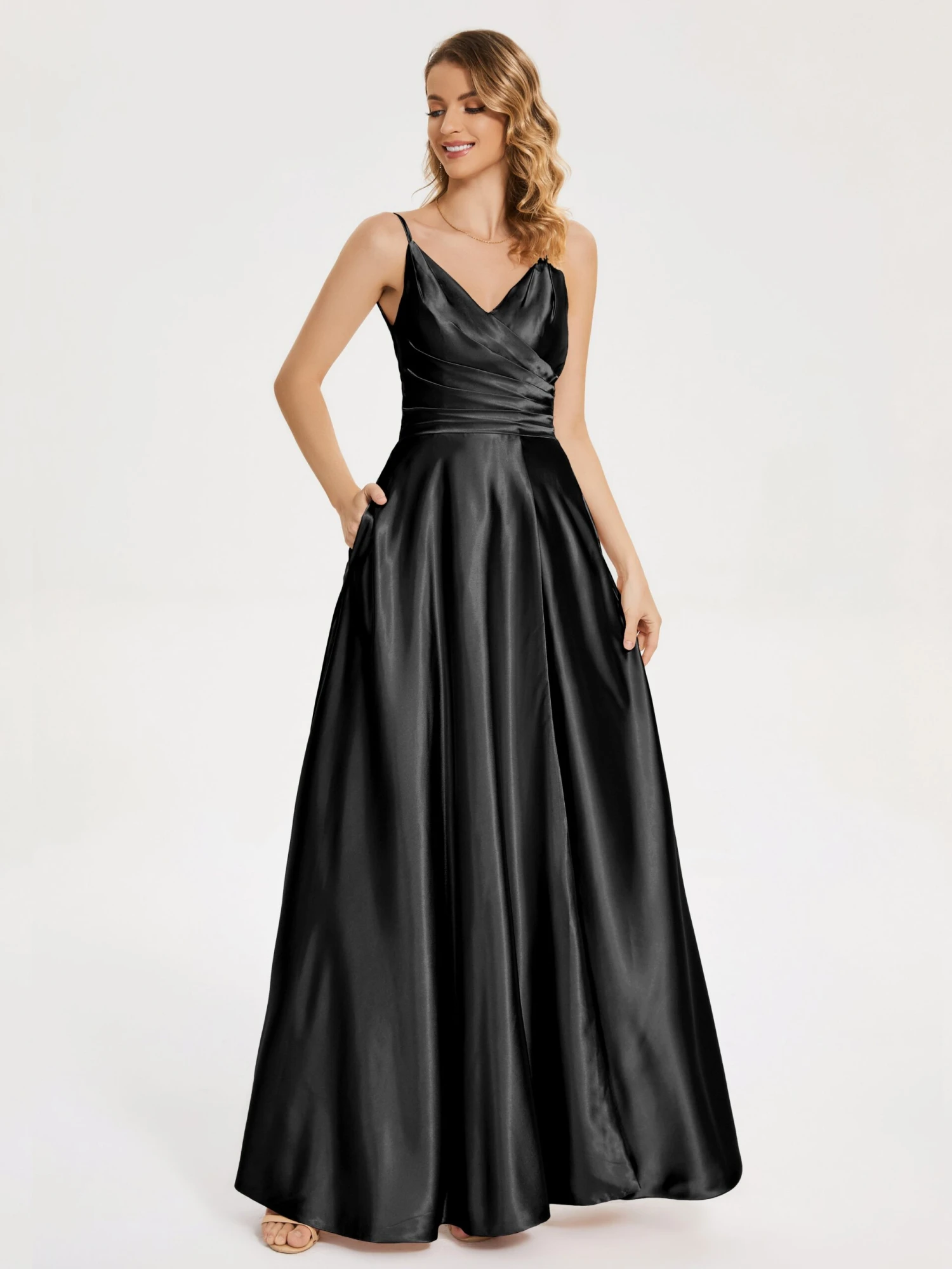 Cali Ruched Split Soft Satin Dresses - Image 5