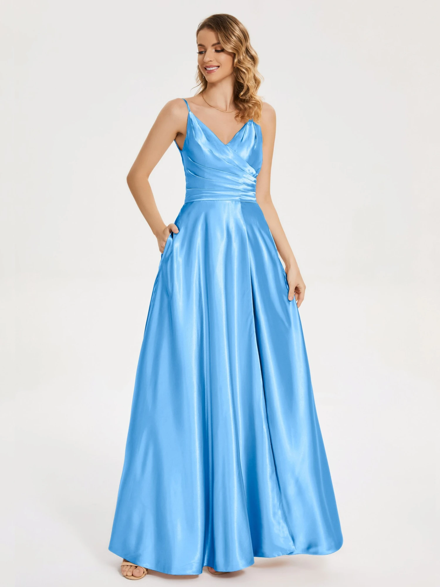 Cali Ruched Split Soft Satin Dresses - Image 9