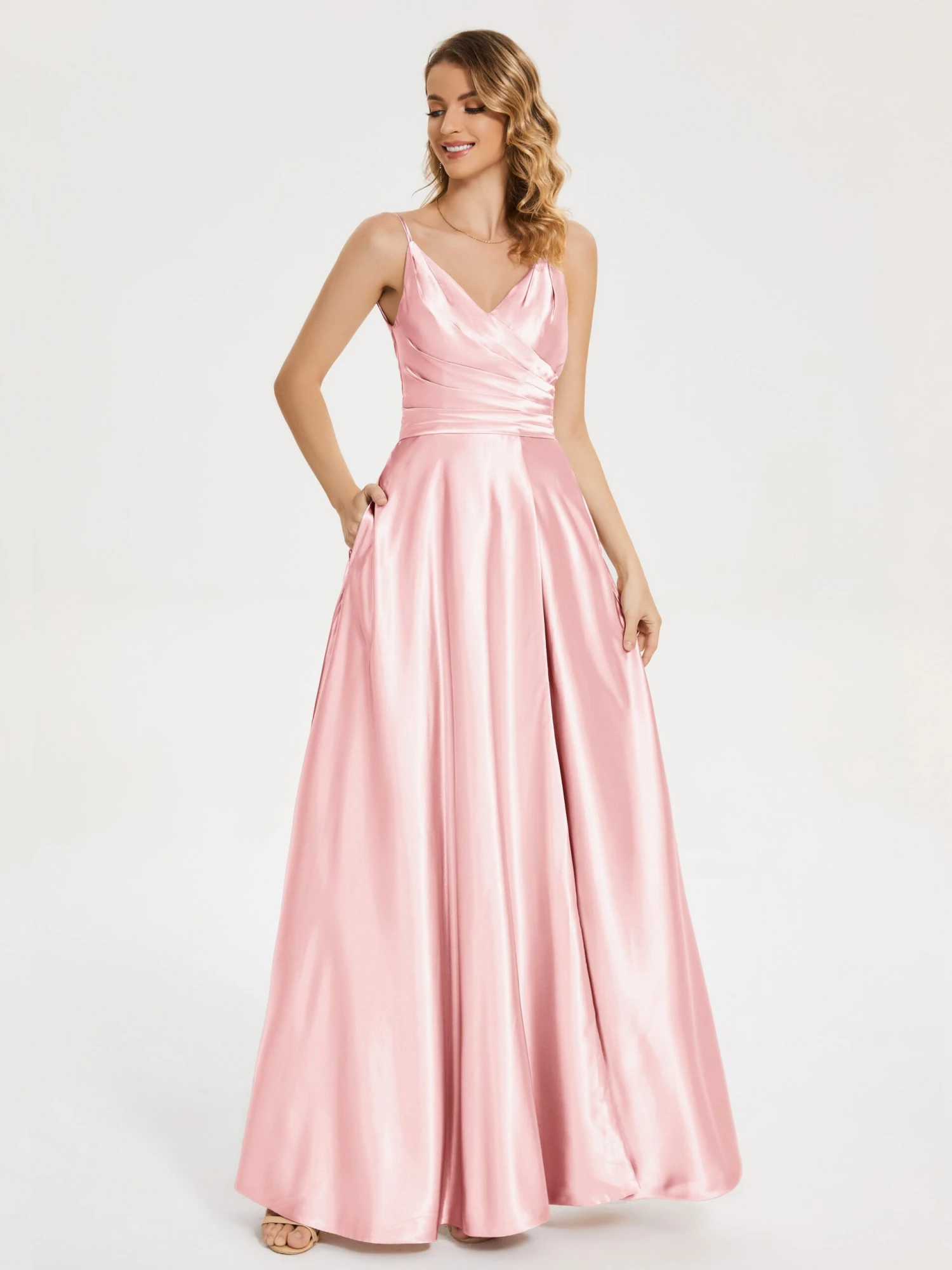 Split Soft Satin Prom Dresses - Image 17