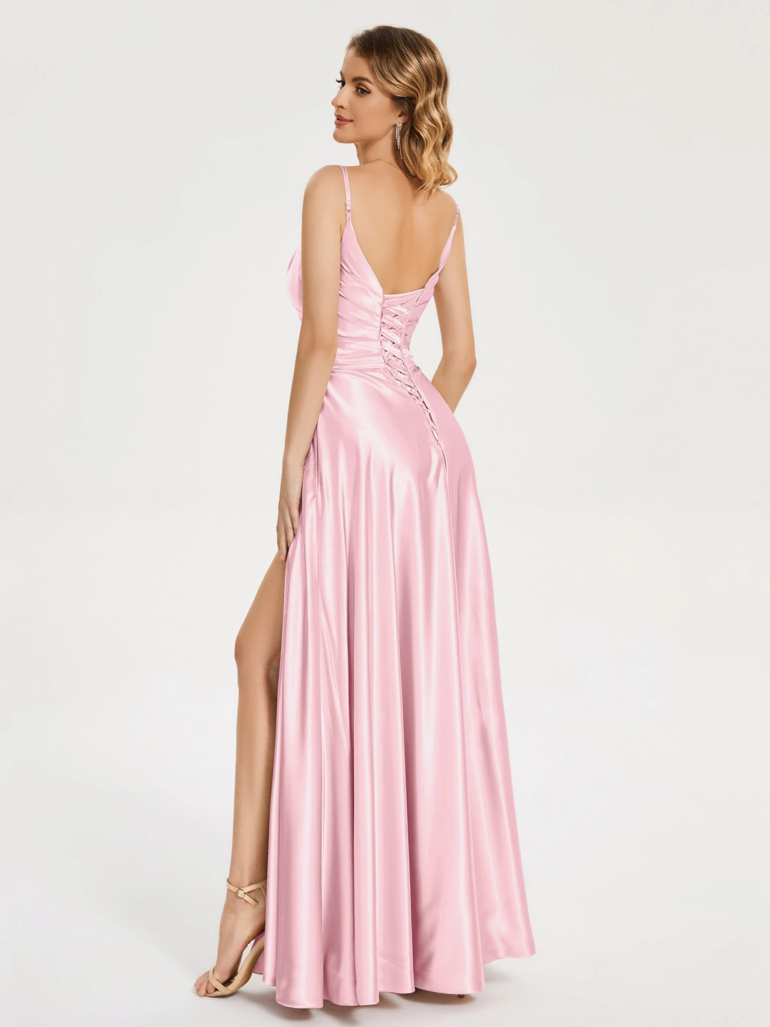 Cali Ruched Split Soft Satin Dresses - Image 19