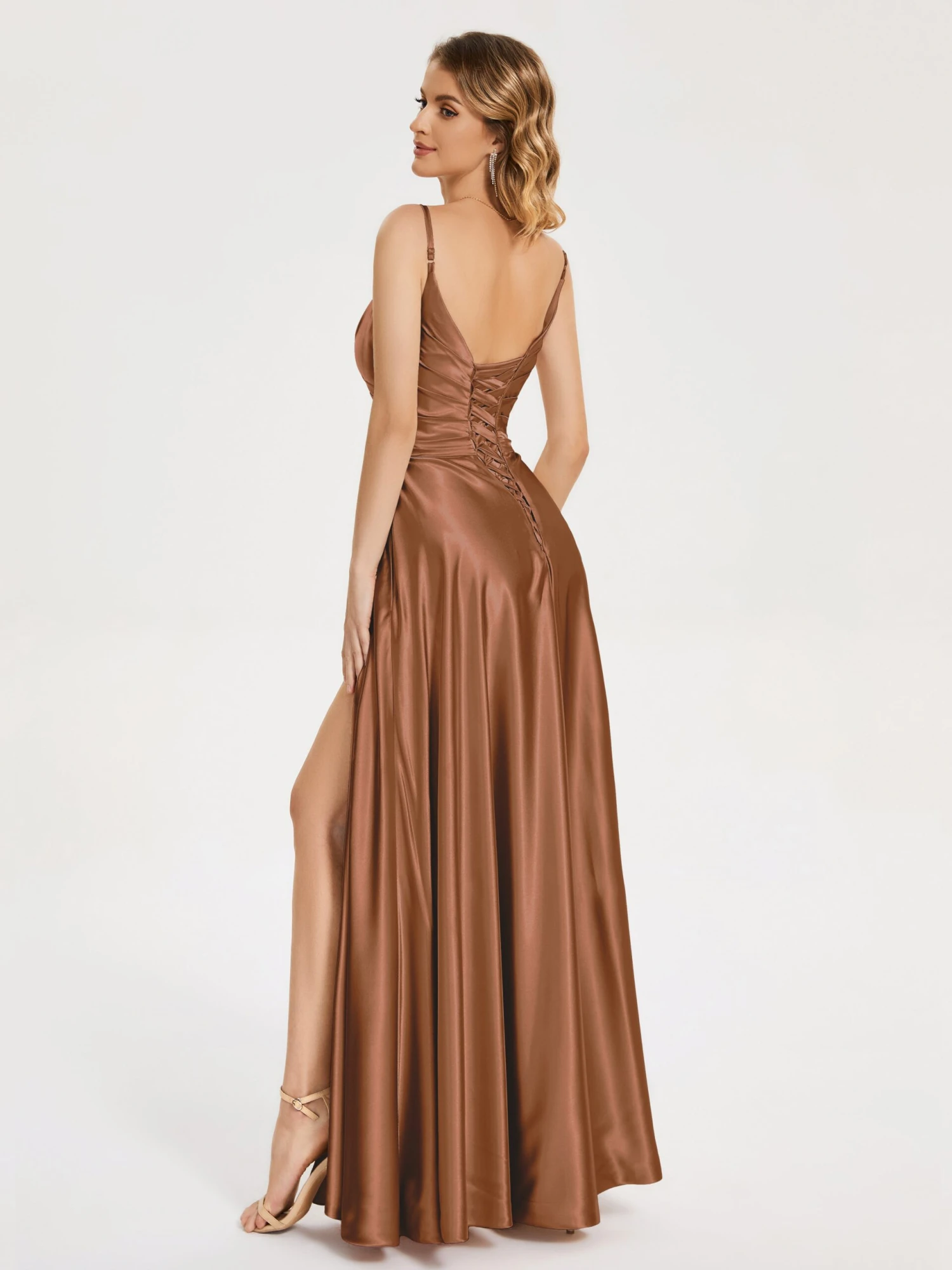 Cali Ruched Split Soft Satin Dresses - Image 2