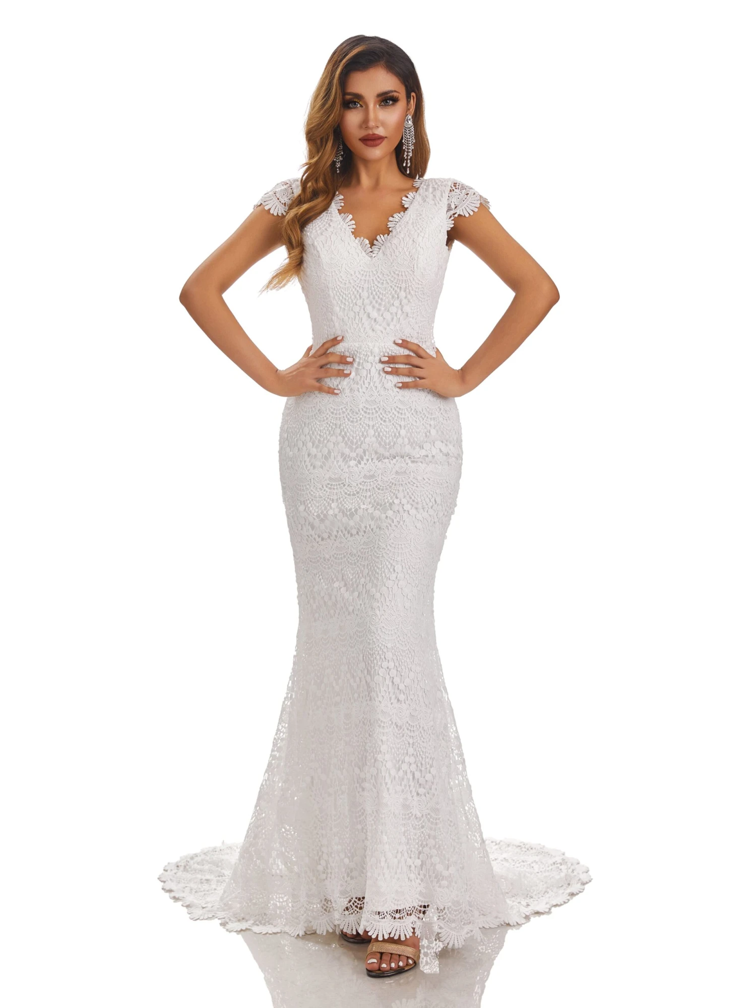 Camille Gorgeous V-neck Chapel Lace Wedding Dresses