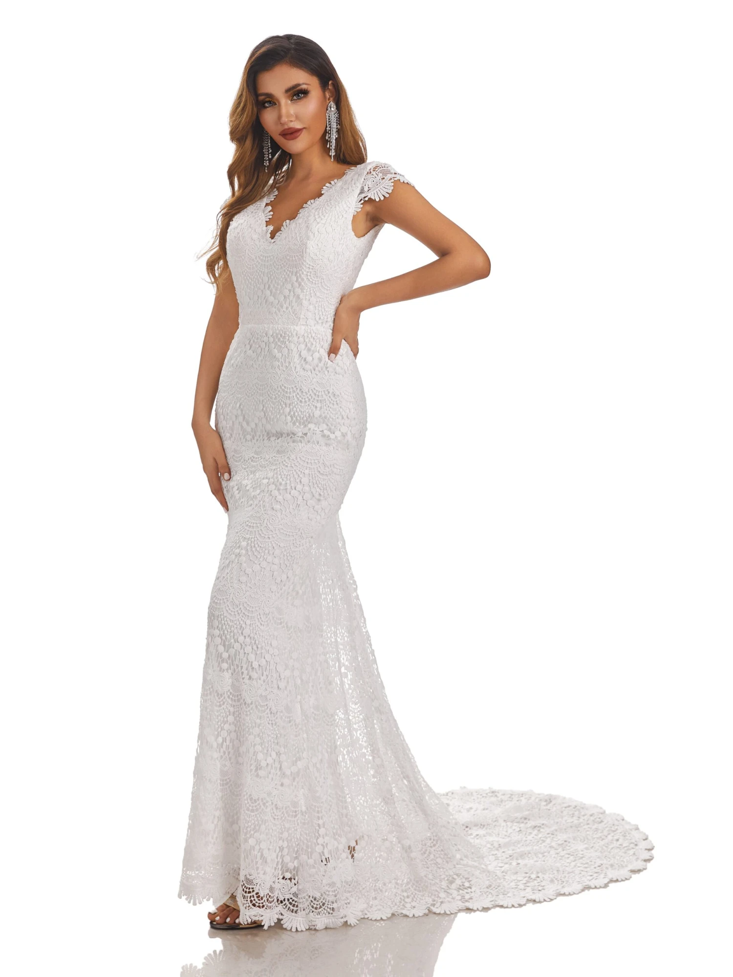 Camille Gorgeous V-neck Chapel Lace Wedding Dresses - Image 2