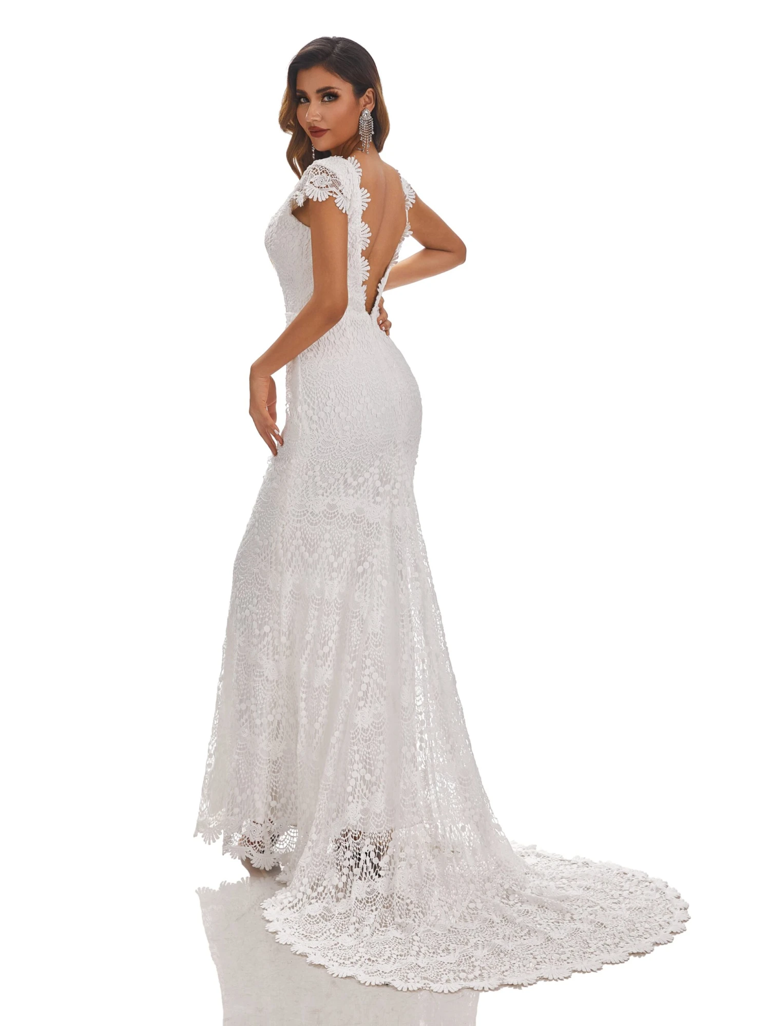 Camille Gorgeous V-neck Chapel Lace Wedding Dresses - Image 3
