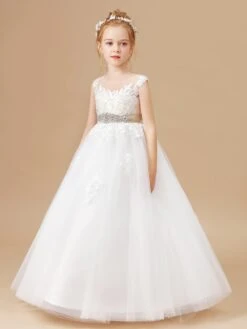 Chic Beading Belt Tulle Flower Girl Dress