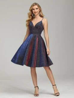 Evelynn Iridescent V-neck Short Prom Dress