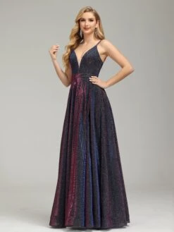Heaven Iridescent V-neck Split Prom Dress