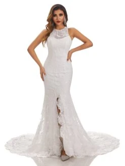 Jessica Gorgeous Scoop Split Court Train Lace Wedding Dresses