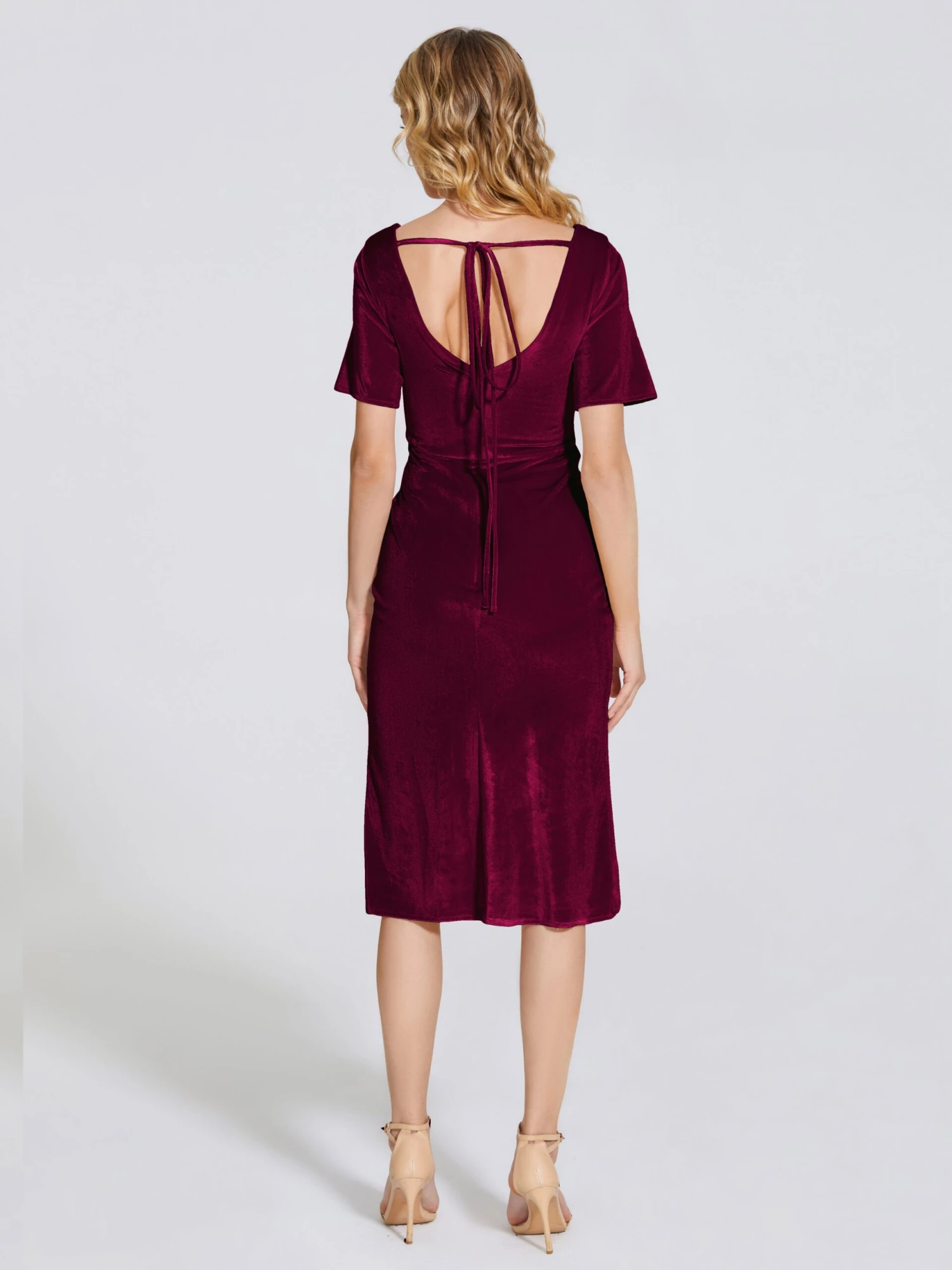 Kendall Flattering V-neck Knee Length Velvet Bridesmaid Dresses - Image 2
