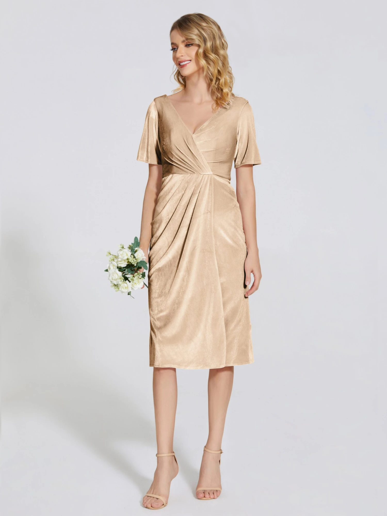 Kendall Flattering V-neck Knee Length Velvet Bridesmaid Dresses - Image 9