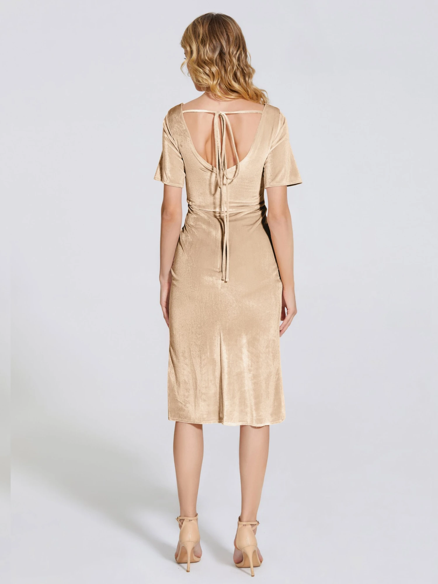 Kendall Flattering V-neck Knee Length Velvet Bridesmaid Dresses - Image 11