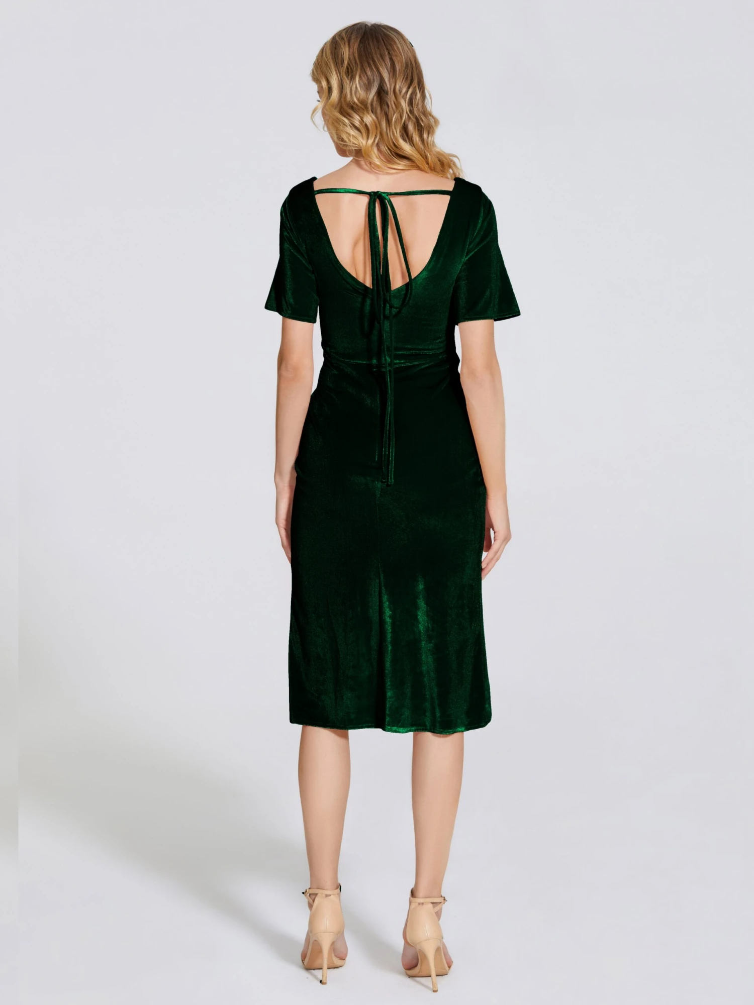 Kendall Flattering V-neck Knee Length Velvet Bridesmaid Dresses - Image 15