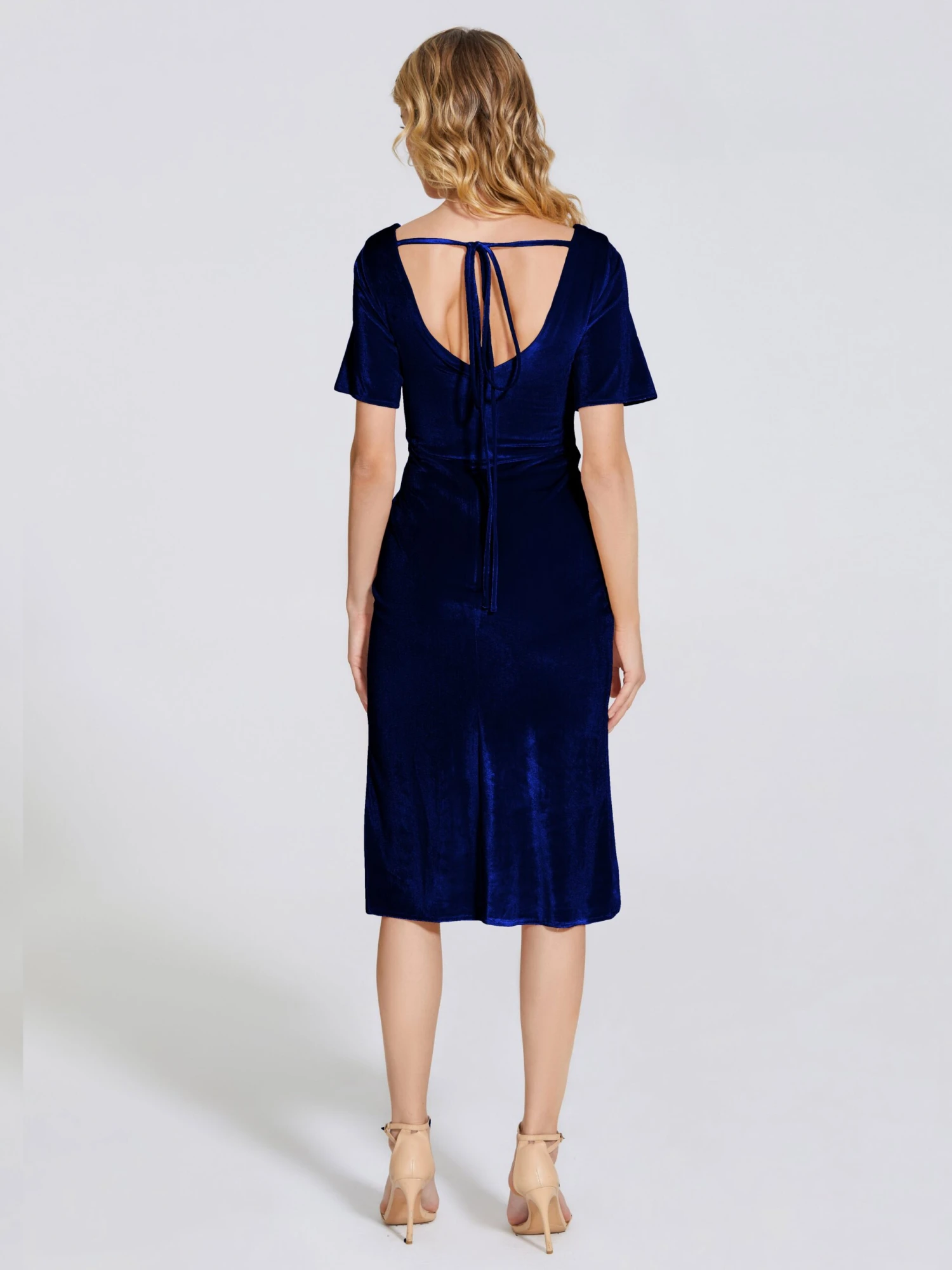 Kendall Flattering V-neck Knee Length Velvet Bridesmaid Dresses - Image 19