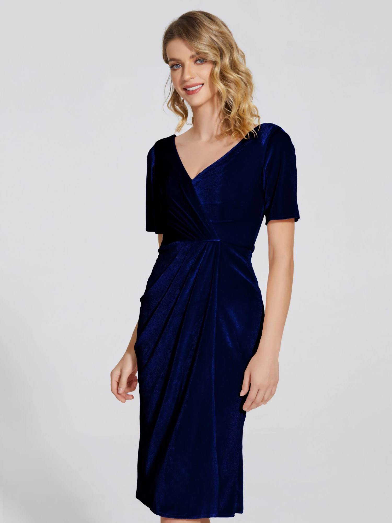 Kendall Flattering V-neck Knee Length Velvet Bridesmaid Dresses - Image 20