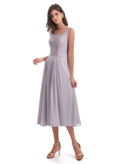 Lexi Astonishing Chiffon Square Neckline Calf-Length Bridesmaid Dresses